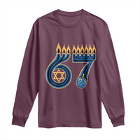 Funny 67 Hanukkah Long Sleeve Shirt Chanukah Menorah Dreidel Star Of David Six Seven Meme - Wonder Print Shop