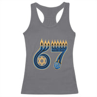 Funny 67 Hanukkah Racerback Tank Top Chanukah Menorah Dreidel Star Of David Six Seven Meme - Wonder Print Shop