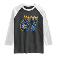 Funny 67 Hanukkah Raglan Shirt Chanukah Menorah Dreidel Star Of David Six Seven Meme - Wonder Print Shop