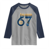 Funny 67 Hanukkah Raglan Shirt Chanukah Menorah Dreidel Star Of David Six Seven Meme - Wonder Print Shop