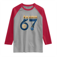 Funny 67 Hanukkah Raglan Shirt Chanukah Menorah Dreidel Star Of David Six Seven Meme - Wonder Print Shop