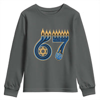 Funny 67 Hanukkah Youth Sweatshirt Chanukah Menorah Dreidel Star Of David Six Seven Meme - Wonder Print Shop