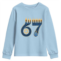 Funny 67 Hanukkah Youth Sweatshirt Chanukah Menorah Dreidel Star Of David Six Seven Meme - Wonder Print Shop