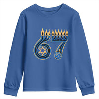 Funny 67 Hanukkah Youth Sweatshirt Chanukah Menorah Dreidel Star Of David Six Seven Meme - Wonder Print Shop