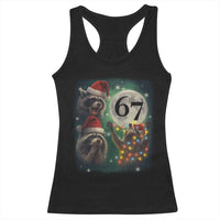 Funny Christmas Three Raccoons 67 Racerback Tank Top Trash Panda Moon Howling Six Seven Meme - Wonder Print Shop