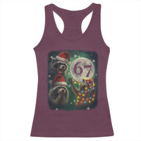 Funny Christmas Three Raccoons 67 Racerback Tank Top Trash Panda Moon Howling Six Seven Meme - Wonder Print Shop