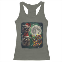 Funny Christmas Three Raccoons 67 Racerback Tank Top Trash Panda Moon Howling Six Seven Meme - Wonder Print Shop