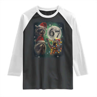 Funny Christmas Three Raccoons 67 Raglan Shirt Trash Panda Moon Howling Six Seven Meme - Wonder Print Shop