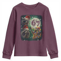 Funny Christmas Three Raccoons 67 Youth Sweatshirt Trash Panda Moon Howling Six Seven Meme - Wonder Print Shop