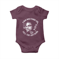 Malcolm X Baby Onesie A Man Who Stands For Nothing Will Fall For Anything American Flag - Wonder Print Shop