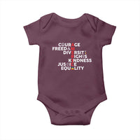 America Courage Freedom Diversity Rights Friendship Justice Baby Onesie