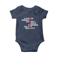 America Courage Freedom Diversity Rights Friendship Justice Baby Onesie