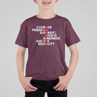America Courage Freedom Diversity Rights Friendship Justice T Shirt For Kid