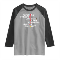 America Courage Freedom Diversity Rights Friendship Justice Raglan Shirt