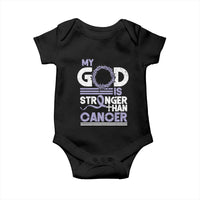 All Cancer Awareness Baby Onesie My God Is Stronger Than Cancer Lavender Ribbon