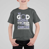 All Cancer Awareness T Shirt For Kid My God Is Stronger Than Cancer Lavender Ribbon