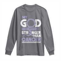 All Cancer Awareness Long Sleeve Shirt My God Is Stronger Than Cancer Lavender Ribbon