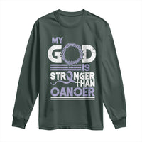 All Cancer Awareness Long Sleeve Shirt My God Is Stronger Than Cancer Lavender Ribbon