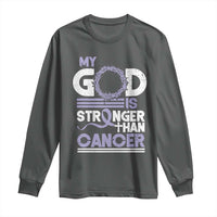All Cancer Awareness Long Sleeve Shirt My God Is Stronger Than Cancer Lavender Ribbon