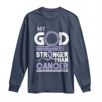 All Cancer Awareness Long Sleeve Shirt My God Is Stronger Than Cancer Lavender Ribbon
