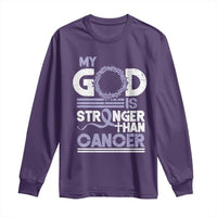 All Cancer Awareness Long Sleeve Shirt My God Is Stronger Than Cancer Lavender Ribbon