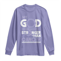 All Cancer Awareness Long Sleeve Shirt My God Is Stronger Than Cancer Lavender Ribbon
