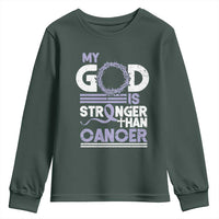 All Cancer Awareness Youth Sweatshirt My God Is Stronger Than Cancer Lavender Ribbon