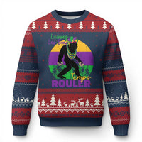 Funny Bigfoot Mardi Gras Ugly Christmas Sweater Laissez Les Bons Temps Rouler Bald Cypress