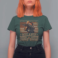 Melanin Rodeo Queen T Shirt For Women Black Cowgirl Vintage American Flag