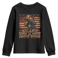 Melanin Rodeo Queen Youth Sweatshirt Black Cowgirl Vintage American Flag