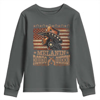 Melanin Rodeo Queen Youth Sweatshirt Black Cowgirl Vintage American Flag