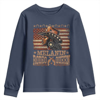 Melanin Rodeo Queen Youth Sweatshirt Black Cowgirl Vintage American Flag