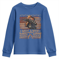 Melanin Rodeo Queen Youth Sweatshirt Black Cowgirl Vintage American Flag