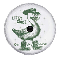 Funny St Patrick's Day Lucky Goose On The Loose Spare Tire Cover Cowboy Goose Shamrock