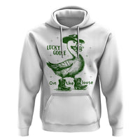 Funny St Patrick's Day Lucky Goose On The Loose Hoodie Cowboy Goose Shamrock