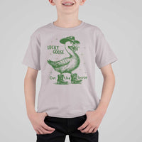 Funny St Patrick's Day Lucky Goose On The Loose T Shirt For Kid Cowboy Goose Shamrock