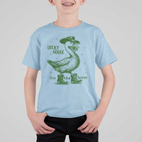 Funny St Patrick's Day Lucky Goose On The Loose T Shirt For Kid Cowboy Goose Shamrock
