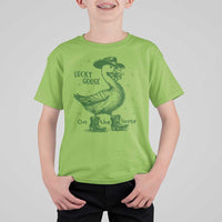 Funny St Patrick's Day Lucky Goose On The Loose T Shirt For Kid Cowboy Goose Shamrock