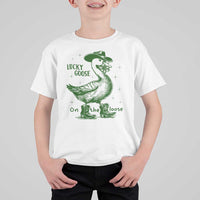 Funny St Patrick's Day Lucky Goose On The Loose T Shirt For Kid Cowboy Goose Shamrock