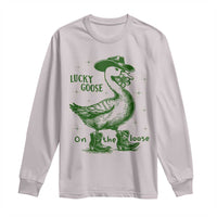 Funny St Patrick's Day Lucky Goose On The Loose Long Sleeve Shirt Cowboy Goose Shamrock