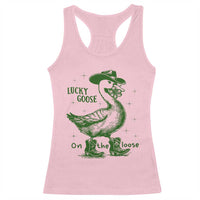 Funny St Patrick's Day Lucky Goose On The Loose Racerback Tank Top Cowboy Goose Shamrock