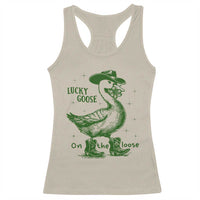 Funny St Patrick's Day Lucky Goose On The Loose Racerback Tank Top Cowboy Goose Shamrock