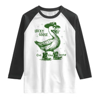 Funny St Patrick's Day Lucky Goose On The Loose Raglan Shirt Cowboy Goose Shamrock