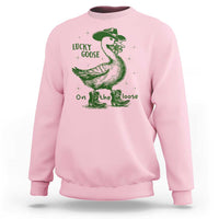 Funny St Patrick's Day Lucky Goose On The Loose Sweatshirt Cowboy Goose Shamrock