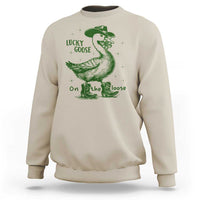Funny St Patrick's Day Lucky Goose On The Loose Sweatshirt Cowboy Goose Shamrock