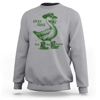 Funny St Patrick's Day Lucky Goose On The Loose Sweatshirt Cowboy Goose Shamrock