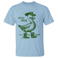 Funny St Patrick's Day Lucky Goose On The Loose T Shirt Cowboy Goose Shamrock