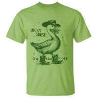 Funny St Patrick's Day Lucky Goose On The Loose T Shirt Cowboy Goose Shamrock