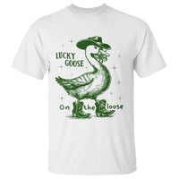 Funny St Patrick's Day Lucky Goose On The Loose T Shirt Cowboy Goose Shamrock