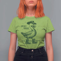 Funny St Patrick's Day Lucky Goose On The Loose T Shirt For Women Cowboy Goose Shamrock